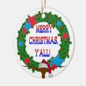 Kerstman Steer - Vrolijk Kerstfeest Y'all Keramisch Ornament (Links)