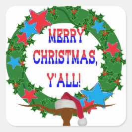 Kerstman Steer - Vrolijk Kerstfeest Y'all Vierkante Sticker