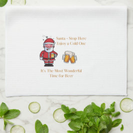 "Kerstman - Stop Hier Geniet van een Koude op een  Theedoek