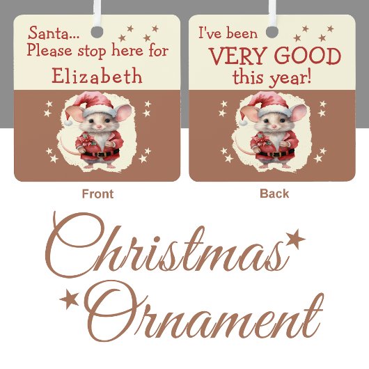 Kerstman stop hier naam schattige muis bruin metalen ornament