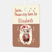 Kerstman stop hier naam schattige muis bruin metalen ornament (Voorkant links)
