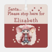Kerstman stop hier naam schattige muis roze metalen ornament (Voorkant)