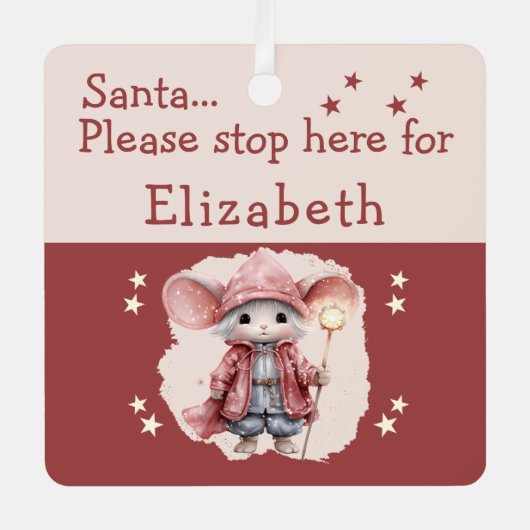Kerstman stop hier naam schattige muis roze metalen ornament (Voorkant)