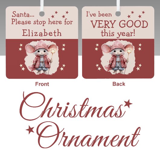 Kerstman stop hier naam schattige muis roze metalen ornament