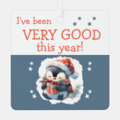 Kerstman stop hier naam schattige pinguïn grijs metalen ornament (Achterkant)