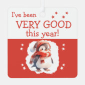 Kerstman stop hier naam schattige pinguïn rood metalen ornament (Achterkant)