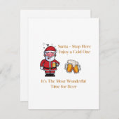 Kerstman stopt hier, geniet van een koude drank op feestdagenkaart (Voorkant / Achterkant)