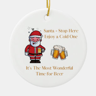 Kerstman stopt hier met een biertje op een keramisch ornament