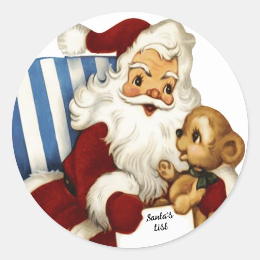 Kerstman Stoute Goede Lijst Teddybeer Ronde Sticker (Voorkant)