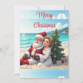 Kerstman Strand Vakantie Feestdagenkaart (Voorkant)