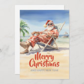 Kerstman Strand Watercolor Feestdagenkaart (Voorkant / Achterkant)