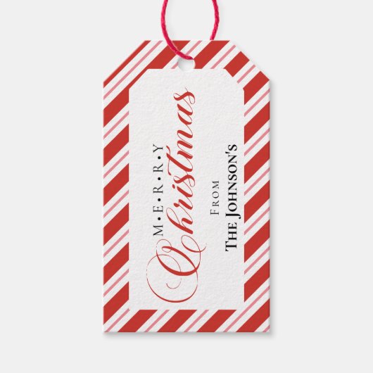 Kerstman Streep Script Prettig Kerstfeest Cadeaulabel (Voorkant)