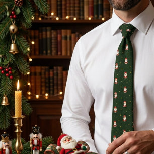 Kerstman Strooi op Diep Groen Feestdag Stropdas