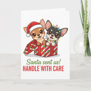 Kerstman Stuurde Me Handle Met Zorg Chihuahua Kers Feestdagen Kaart