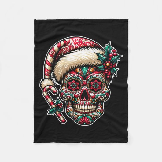 Kerstman Sugar Skull Santa Hoed Dag Van De Fleece Deken (Voorkant)