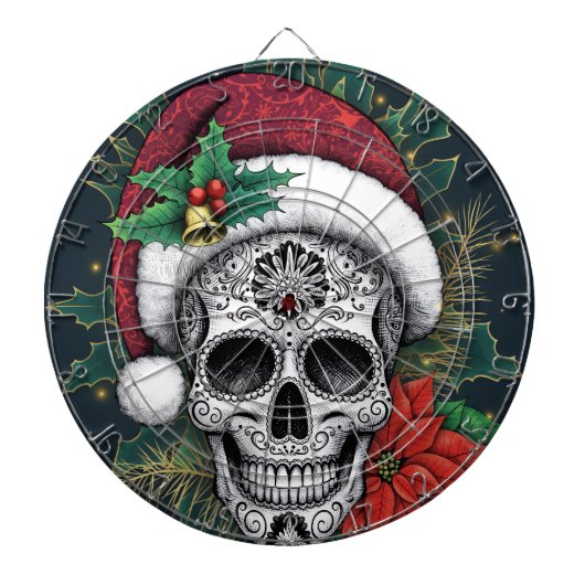 Kerstman Suiker Schedel Dartbord (Voorkant)