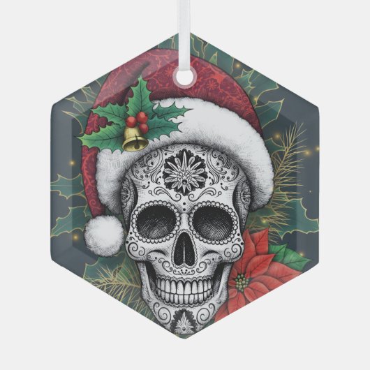 Kerstman Suiker Schedel Glas Ornament (Voorkant)