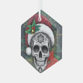 Kerstman Suiker Schedel Glas Ornament (Voorkant links)