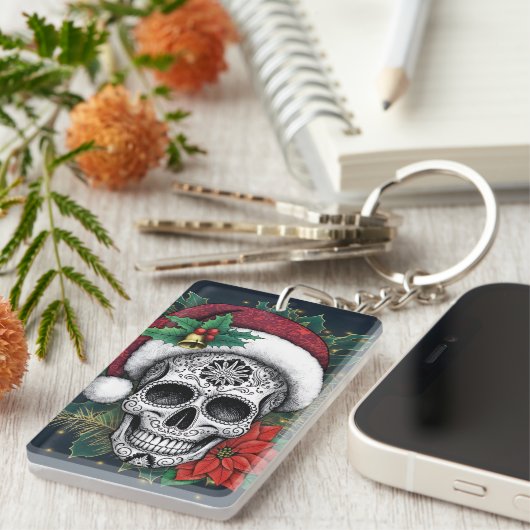Kerstman Suiker Schedel Sleutelhanger (Voorkant Rechts)