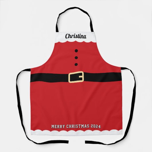 Kerstman Suit Naam Vrolijk Kerstfeest Schort (Voorkant)