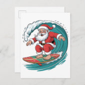 Kerstman surfen Kerst surfen X-mas Feestelijk Vaka Uitnodiging Briefkaart (Voorkant / Achterkant)