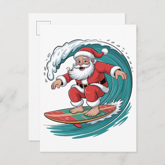 Kerstman surfen Kerst surfen X-mas Feestelijk Vaka Uitnodiging Briefkaart (Voorkant / Achterkant)
