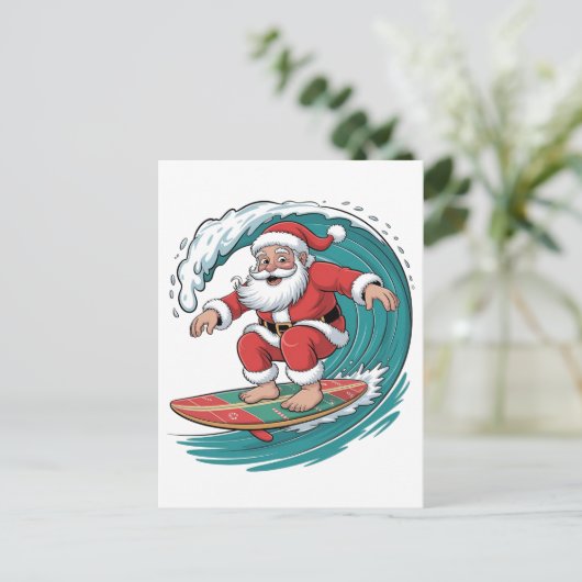 Kerstman surfen Kerst surfen X-mas Feestelijk Vaka Uitnodiging Briefkaart (Staand voorkant)