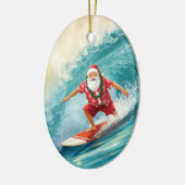 Kerstman Surfende op Grote Golf Keramisch Ornament (Links)