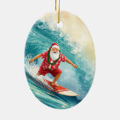 Kerstman Surfende op Grote Golf Keramisch Ornament (Achterkant)