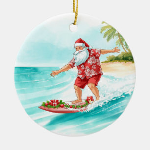 Kerstman Surfende Santa op Grote Golf Keramisch Ornament