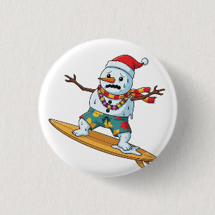 Kerstman Surfer Kerstmis 2026 Grappige Vakantie Sp Ronde Button 3,2 Cm
