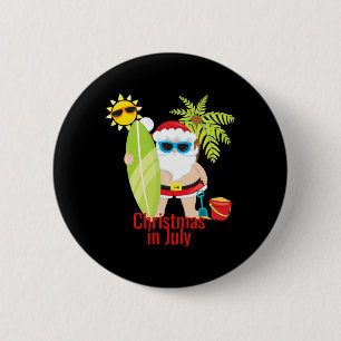 Kerstman surfer strand Kerstmis in juli Ronde Button 5,7 Cm