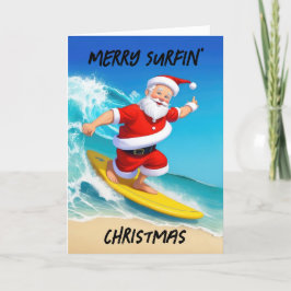 Kerstman surft feestdagen kaart
