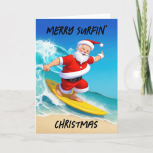 Kerstman surft feestdagen kaart
