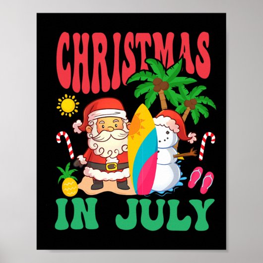 Kerstman surft Hawaiaanse strand Kerstmis in juli Poster (Voorkant)