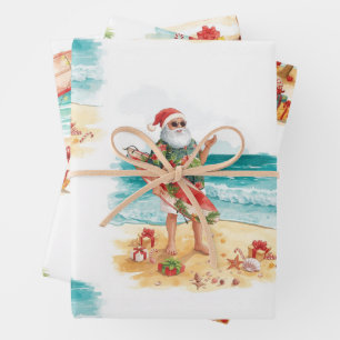 Kerstman surft Kerst  Inpakpapier Vel