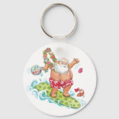 Kerstman surft op een surfplank sleutelhanger (Voorkant)