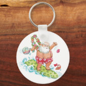 Kerstman surft op een surfplank sleutelhanger (Voorkant)