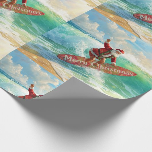 Kerstman surft op kerstvakantie cadeaupapier (Hoek)