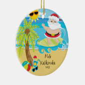 Kerstman surft op palmboom Hawaiaanse Kerstmis Keramisch Ornament (Rechts)