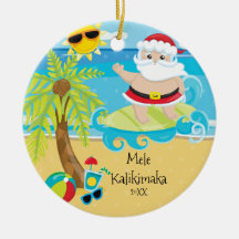 Kerstman surft op palmboom Hawaiaanse Kerstmis