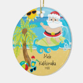 Kerstman surft op palmboom Hawaiaanse Kerstmis Keramisch Ornament (Links)
