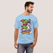 Kerstman T-Rex Dinosaur Santa Riding Unicorn T-shirt (Voorkant volledig)