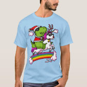 Kerstman T-Rex Dinosaur Santa Riding Unicorn T-shirt (Voorkant)