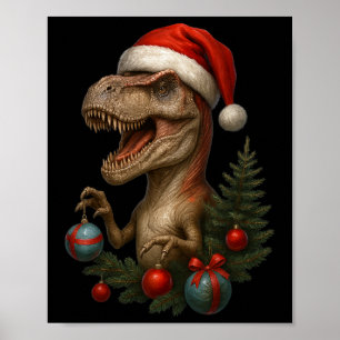Kerstman T-rex Kerst Grappige Dinosaurus Vakantie  Poster
