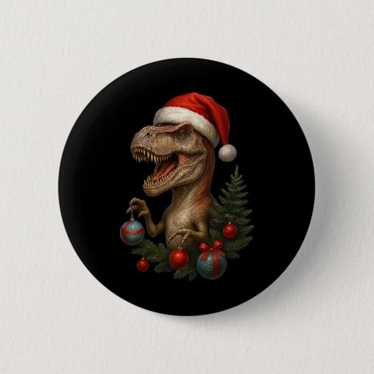Kerstman T-rex Kerst Grappige Dinosaurus Vakantie Ronde Button 5,7 Cm (Voorkant)