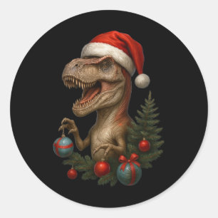 Kerstman T-rex Kerst Grappige Dinosaurus Vakantie  Ronde Sticker