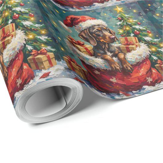 Kerstman tas Duitse Staande Pointer Cadeaupapier (Rol Hoek)