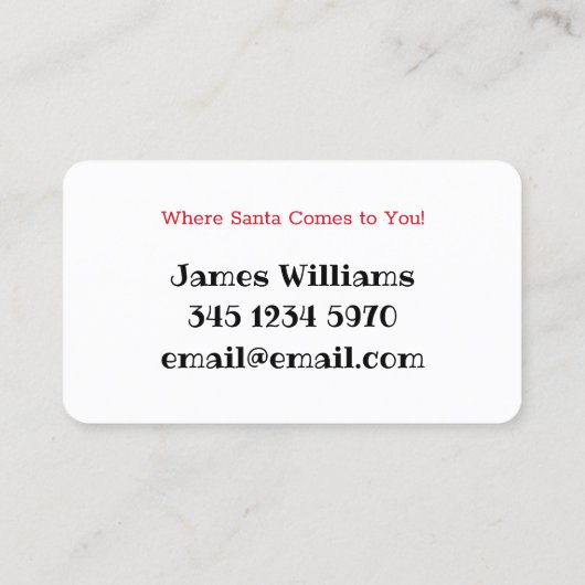 Kerstman te huur visitekaartje (Achterkant)