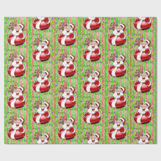 Kerstman Teddy Bear Christmas Wrapping Paper Cadeaupapier (Vlak)
